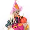 Gardenised Outdoor Fall Decor Halloween Scarecrow for Garden Ornament Sitting on Hay Bale, Straw Multicolor QI004088